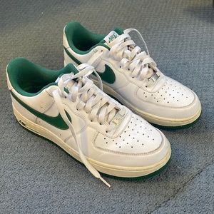 green and white air force 1’s